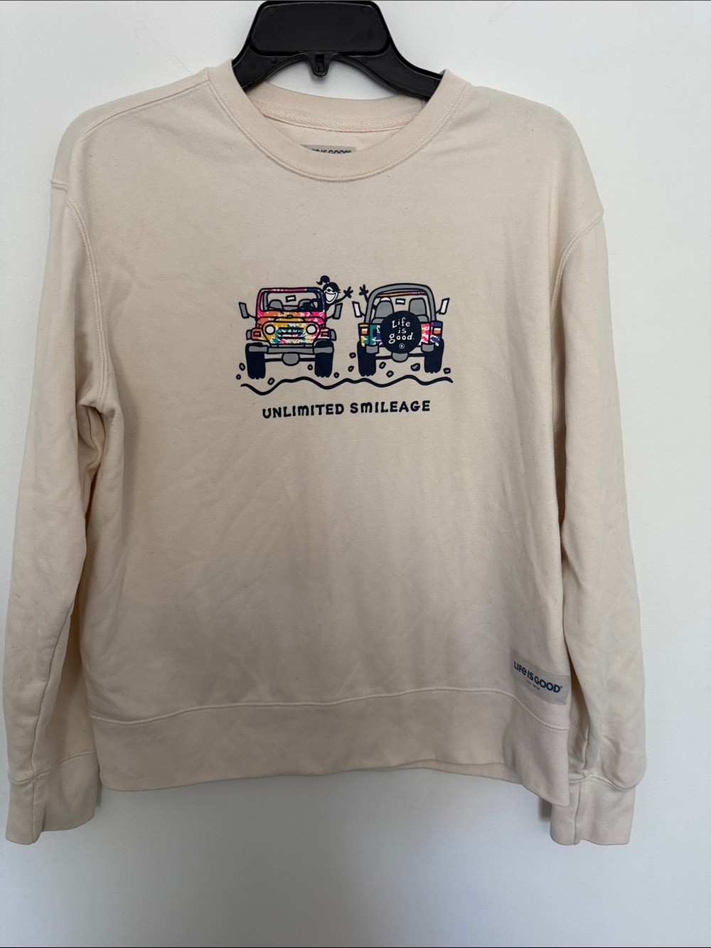 Life is Good Cream Graphic Crewneck Sweater - Unlimited Smileage